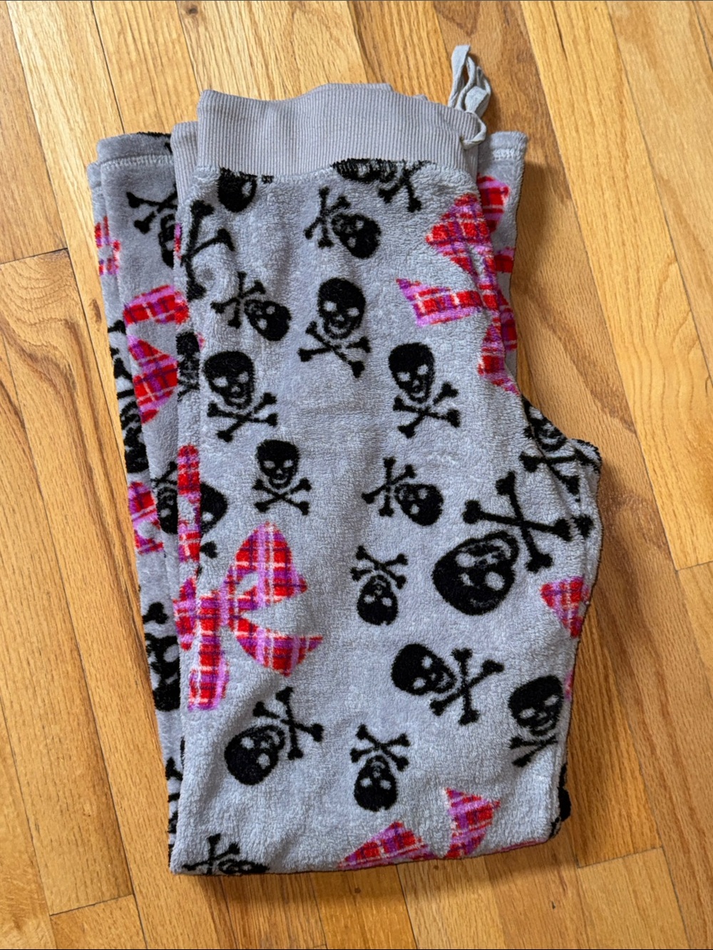 Derek Heart skull and plaid bow Fleece pajama pants Sz XL
